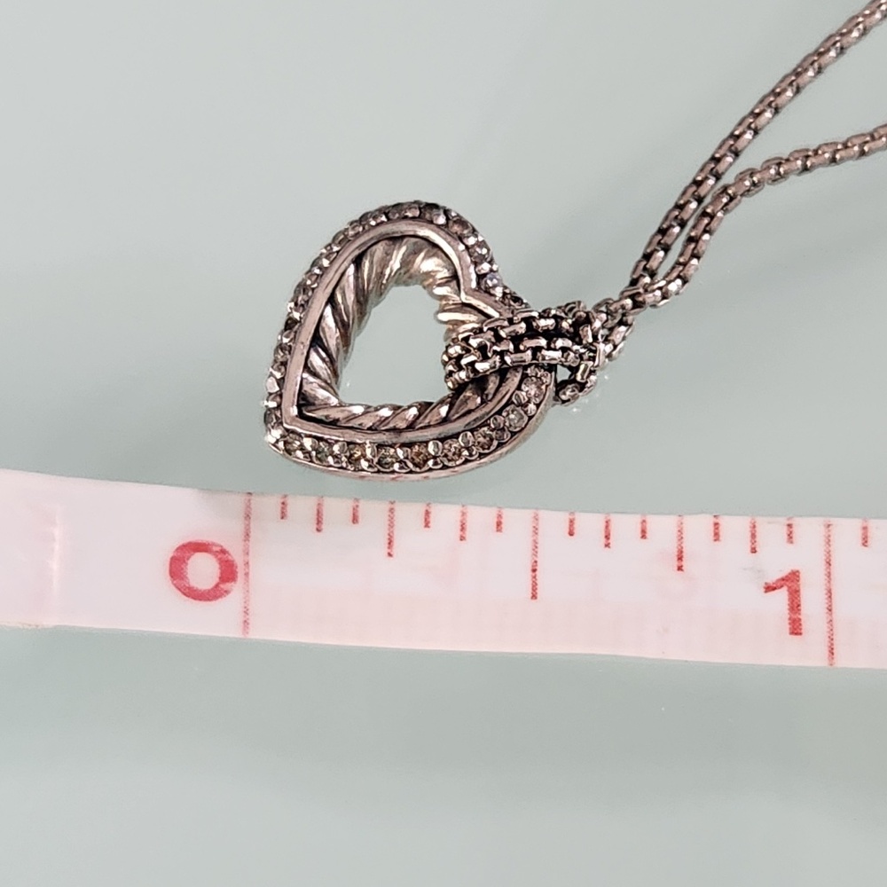 David Yurman Sterling Silver Diamonds Heart Necklace, preloved - Picture 4 of 9
